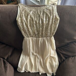 Gold Sequin Top Cream Dress